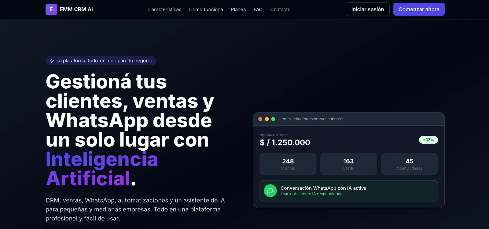 Landing del CRM de WhatsApp con IA