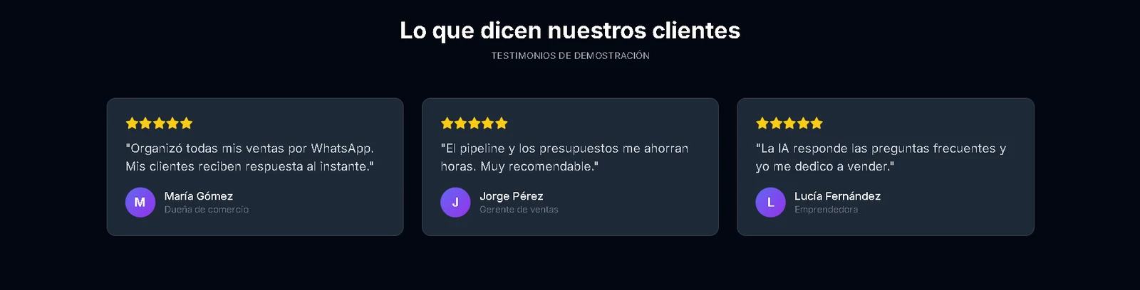 Testimonios de clientes del CRM de WhatsApp