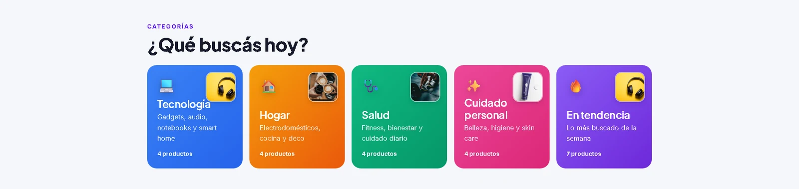 Categorías de productos de la tienda online de ejemplo