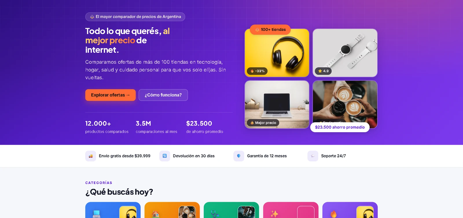 Portada de la tienda online de ejemplo con buscador y productos destacados