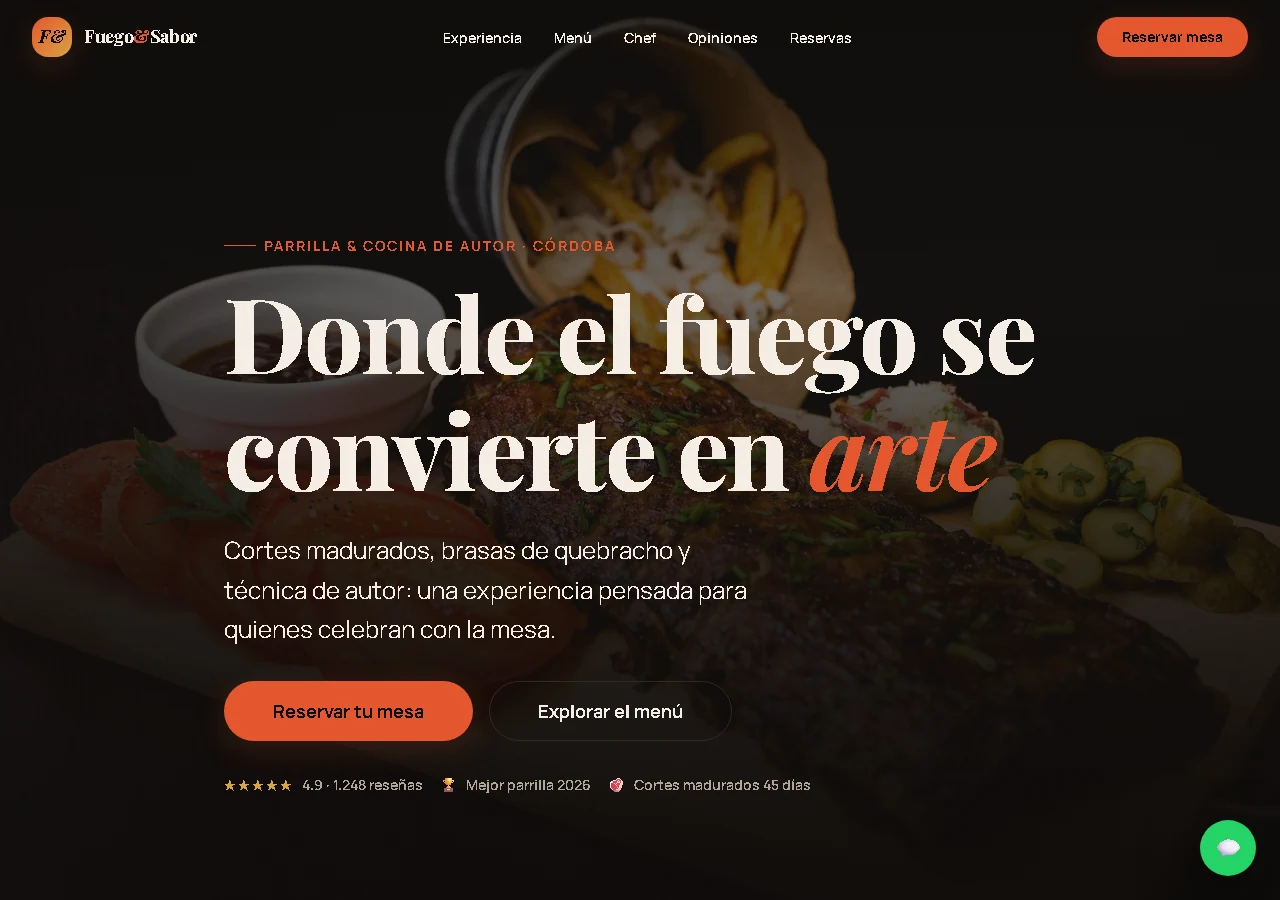 Landing de ejemplo para restaurante: hero con llamada a la acción
