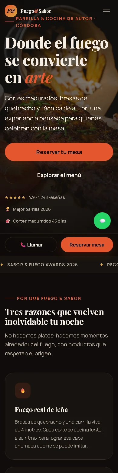 Vista móvil responsive de la landing de ejemplo