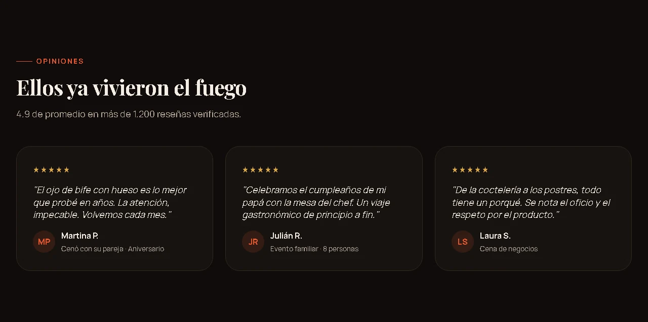 Opiniones y testimonios de clientes en la landing de ejemplo