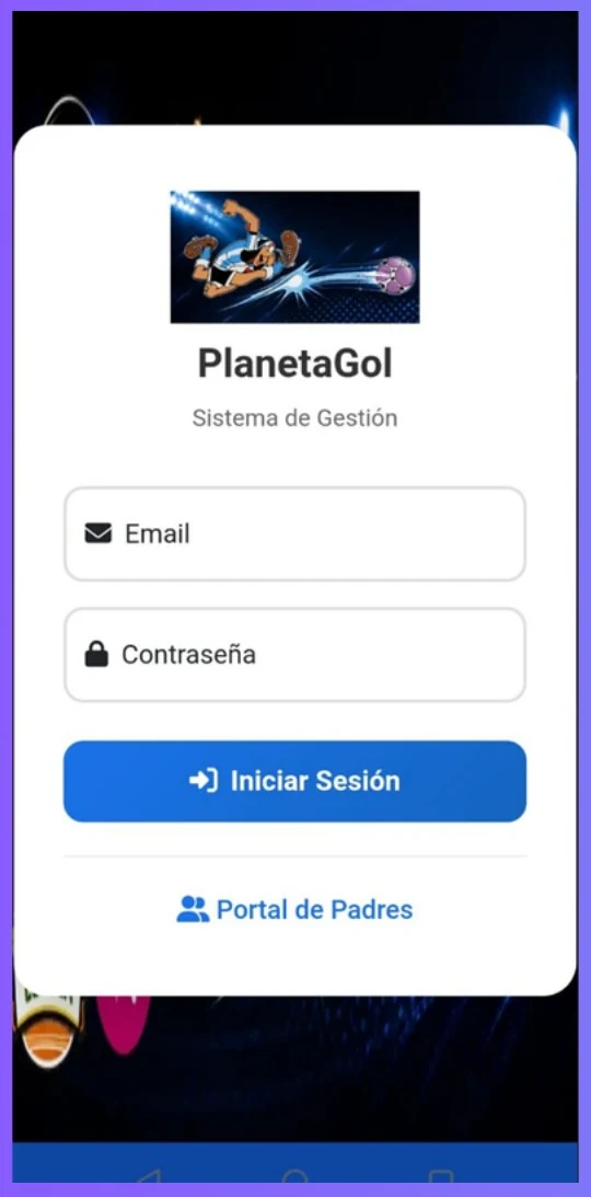 Pantalla de inicio de sesión del sistema PlanetaGol